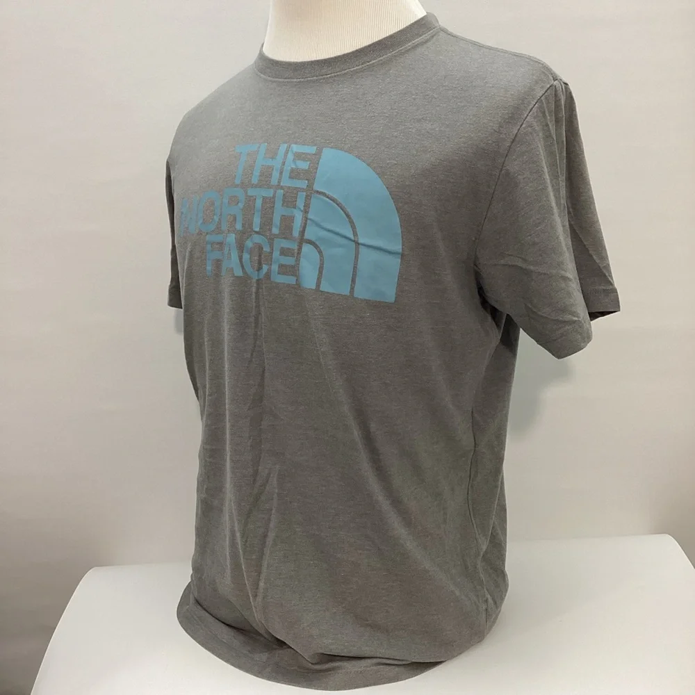The North Face Heather Gray Tee with Sky Blue Logo Size M